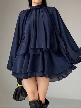 SHEIN Navy Tiered Ruffle Mini Skirt